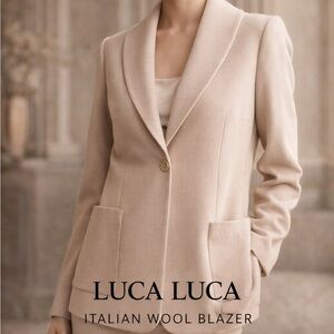 Luca Luca Italian Wool Blazer Jacket Beige Minimalist Luxury Career 45